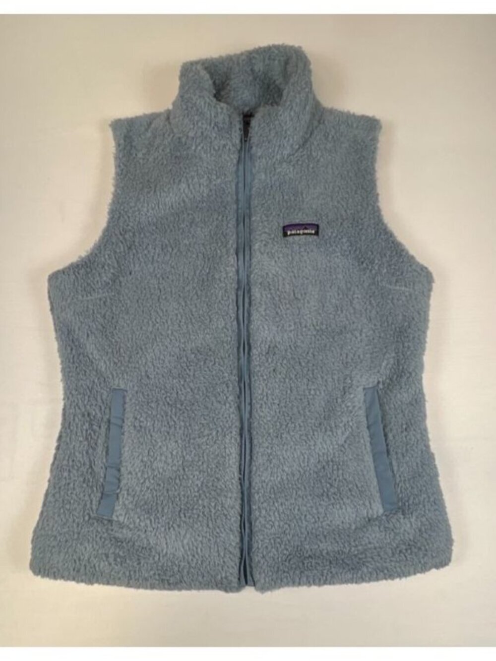 Patagonia Women L Los Gatos Fleece Vest Full Zip High Collar Blue STY25216